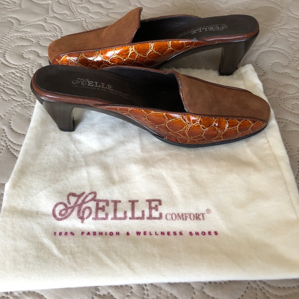 Helle Comfort Heeled Mules Cognac- Size 8
